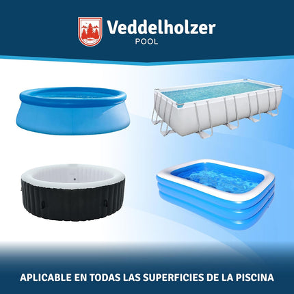 Veddelholzer Kit Reparación Piscina – Cinta Impermeable Transparente 10×150 cm, Uso Bajo el Agua, Incluye Rasqueta (Squeegee)