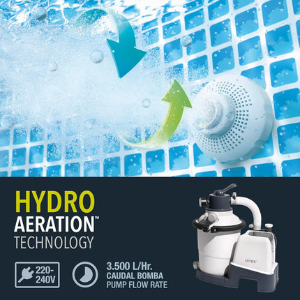 Intex Krystal Clear Depuradora de Arena SX925 3.500 L/h (55249) – Válvula 4 Funciones con Bloqueo, Temporizador 1–12 h, Hydro Aeration, Piscinas hasta 17.000 L