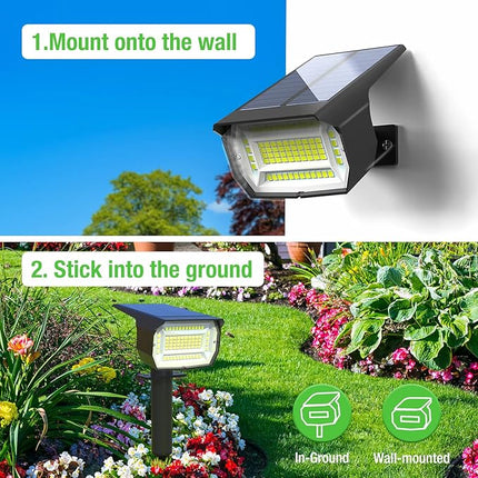LOTMOS Focos Solares LED Exterior Pack 3 – 72 LEDs 6500K, 3 Modos (hasta 30h), IP67, 2-en-1 Suelo/Pared, Cabezal Ajustable