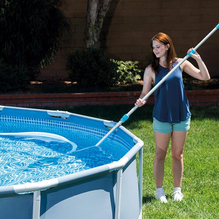 Intex Kit de Mantenimiento Deluxe 28003 – Aspirador + Recogehojas + Cepillo, Mango Telescópico 279 cm, Manguera 7,5 m, para Piscinas Desmontables