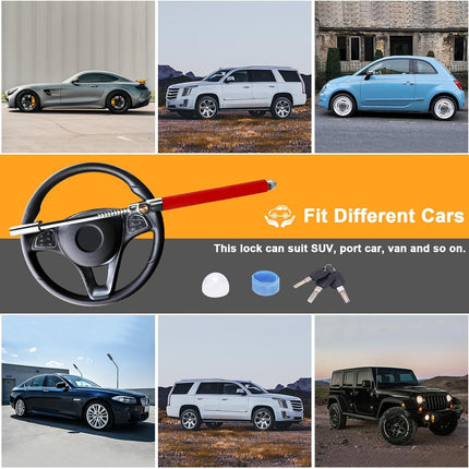 Turnart Barra Antirrobo Volante Retráctil de Acero Inoxidable (Roja) – Candado Antirrobo Coche con 3 Llaves, Alta Visibilidad, Protección del Volante