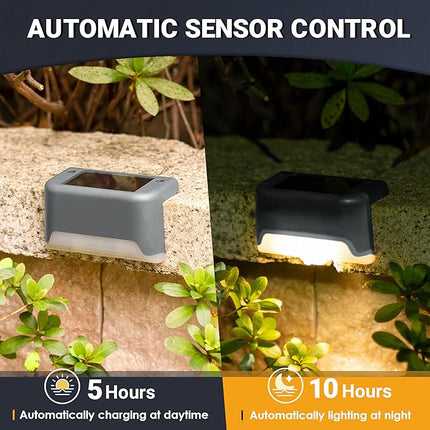 GIGALUMI Luces Solares Escaleras Exterior Pack 12 – LED Blanco Cálido, Impermeables, para Escalones, Vallas, Patios y Terrazas (Gris)