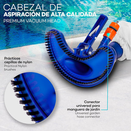 tillvex Kit de Mantenimiento de Piscina Venturi – Aspirador de Fondo con Manguera, Mango Telescópico 54–112 cm, Cepillo y Red Recogehojas