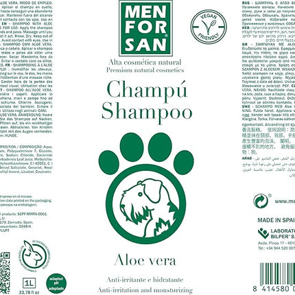 Menforsan Champú Aloe Vera para Perros – Champú hidratante y calmante con Aloe Vera 100 % natural, para piel sensible y uso frecuente