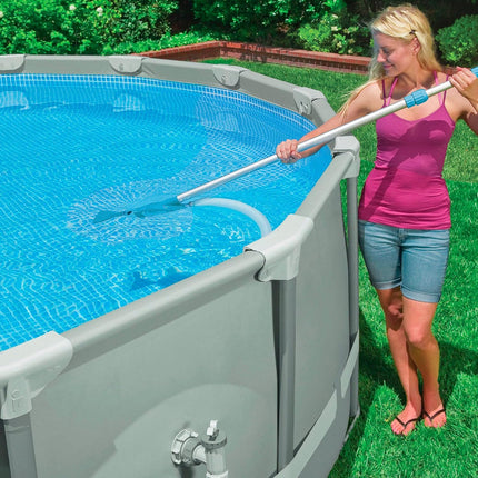 Intex Kit de Mantenimiento Deluxe 28003 – Aspirador + Recogehojas + Cepillo, Mango Telescópico 279 cm, Manguera 7,5 m, para Piscinas Desmontables