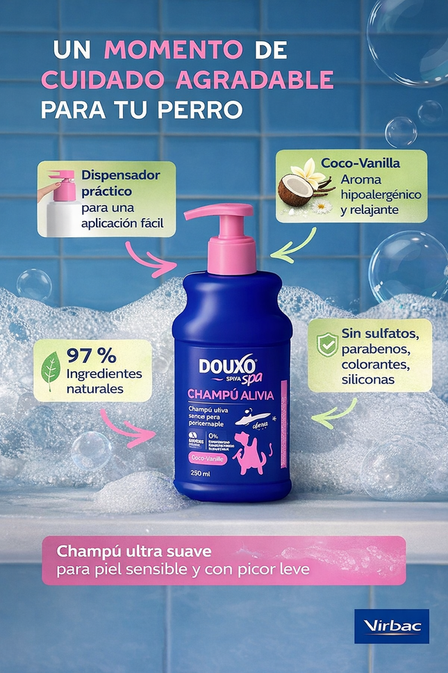 Douxo Spa Champú Alivia para Perros – Champú Calmante Ultrasuave para Piel Sensible y con Picor Leve, Uso Frecuente