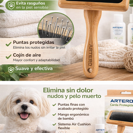 Artero Carda Protegida para Perros y Gatos – Carda con Púas Protegidas, Suave para Pieles Sensibles, Elimina Enredos y Pelo Muerto